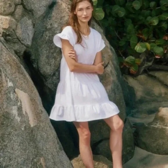 J. Crew Dresses & Skirts - J. Crew Tiered Dress Broken-in Jersey White Neutral Vanilla Twee Minimal Tennis